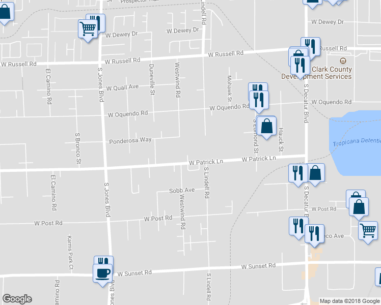 map of restaurants, bars, coffee shops, grocery stores, and more near 5600 West Patrick Lane in Las Vegas