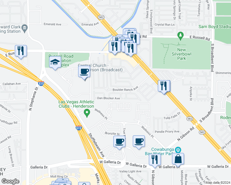 map of restaurants, bars, coffee shops, grocery stores, and more near 6346 Lorne Green Avenue in Henderson