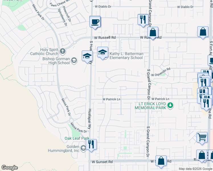 map of restaurants, bars, coffee shops, grocery stores, and more near 10091 Liberty View Road in Las Vegas