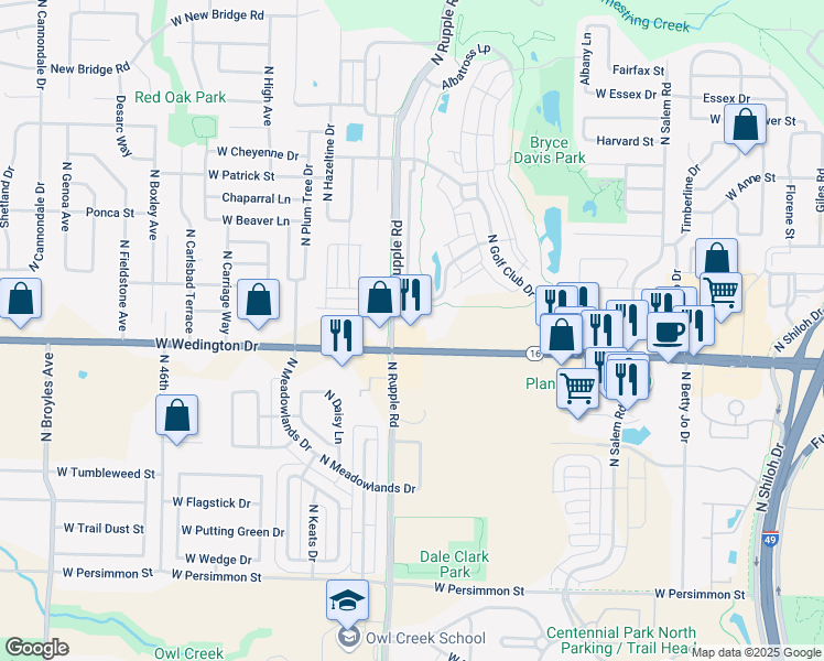 map of restaurants, bars, coffee shops, grocery stores, and more near Unnamed Road in Fayetteville