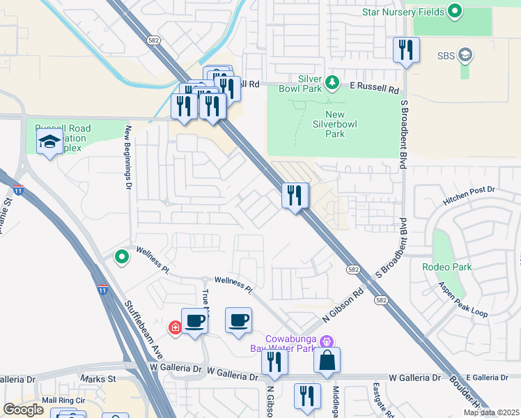 map of restaurants, bars, coffee shops, grocery stores, and more near 6584 Strolling Plains Lane in Henderson