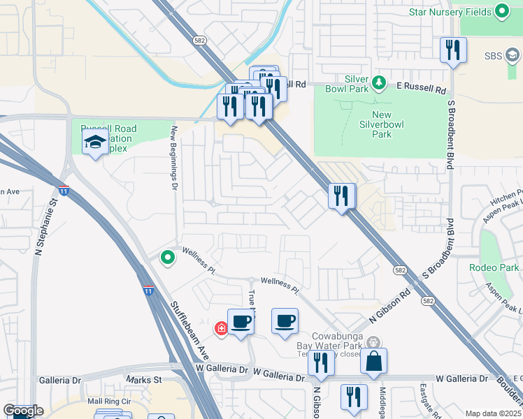 map of restaurants, bars, coffee shops, grocery stores, and more near 6436 Saddle Up Avenue in Henderson