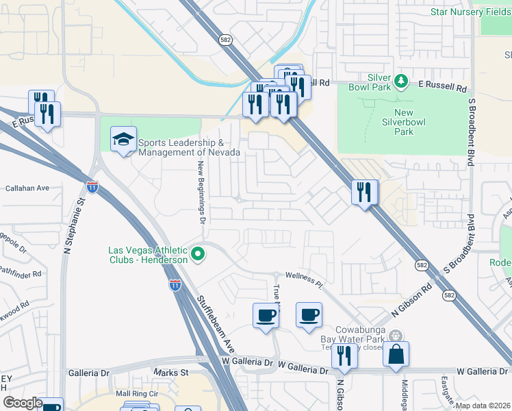 map of restaurants, bars, coffee shops, grocery stores, and more near 6366 Lorne Green Avenue in Henderson