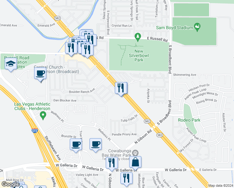 map of restaurants, bars, coffee shops, grocery stores, and more near 6639 Tumbleweed Ridge Lane in Henderson