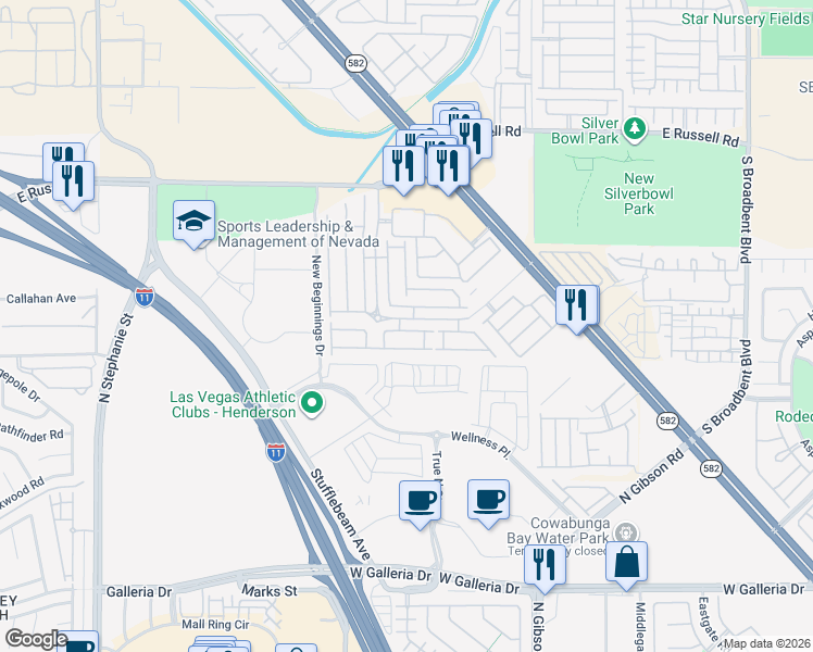 map of restaurants, bars, coffee shops, grocery stores, and more near 6346 Lorne Green Avenue in Henderson
