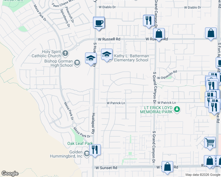 map of restaurants, bars, coffee shops, grocery stores, and more near 10091 Liberty View Road in Las Vegas