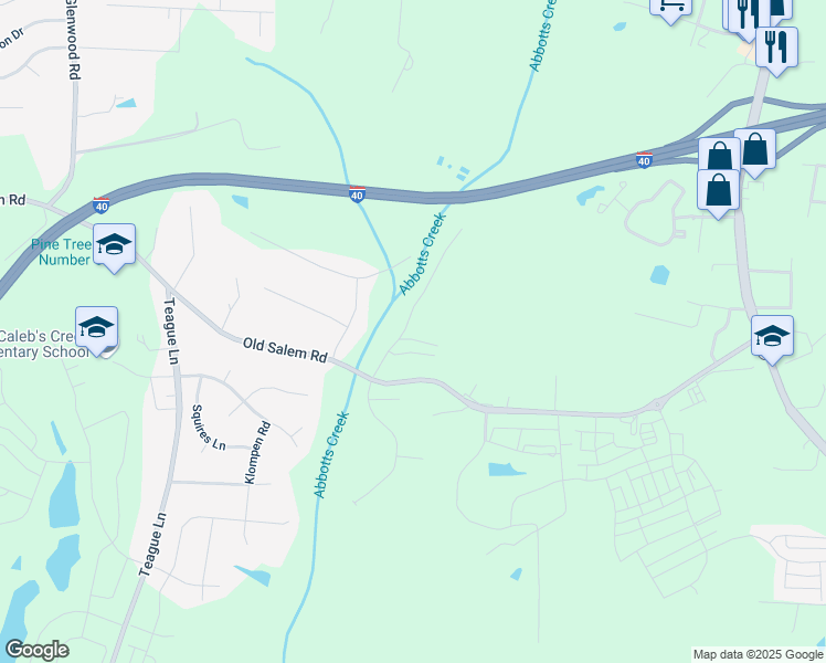 map of restaurants, bars, coffee shops, grocery stores, and more near 1787 Angus Ridge Drive in Kernersville