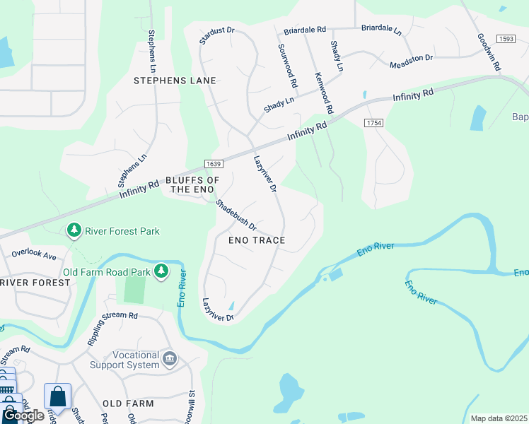 map of restaurants, bars, coffee shops, grocery stores, and more near 9 Osprey Place in Durham