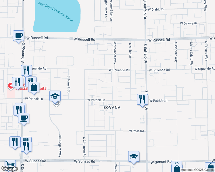 map of restaurants, bars, coffee shops, grocery stores, and more near 8050 Villa Avada Court in Las Vegas