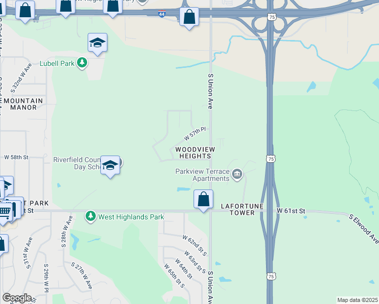 map of restaurants, bars, coffee shops, grocery stores, and more near 5722 S Vancouver Pl in Tulsa