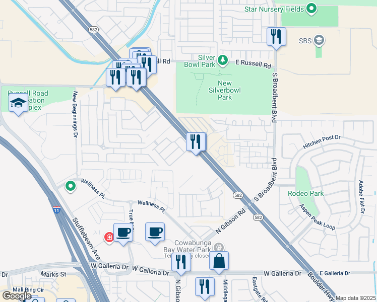 map of restaurants, bars, coffee shops, grocery stores, and more near 6649 Tumbleweed Ridge Lane in Henderson
