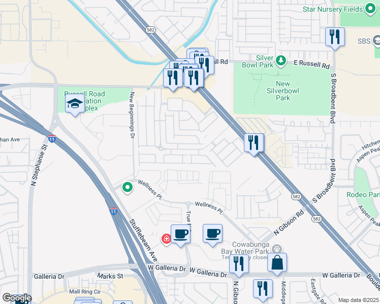 map of restaurants, bars, coffee shops, grocery stores, and more near 6412 Saddle Up Avenue in Henderson
