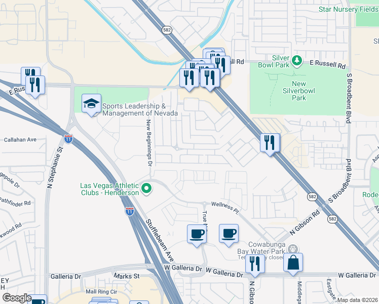 map of restaurants, bars, coffee shops, grocery stores, and more near 6366 Lorne Green Avenue in Henderson