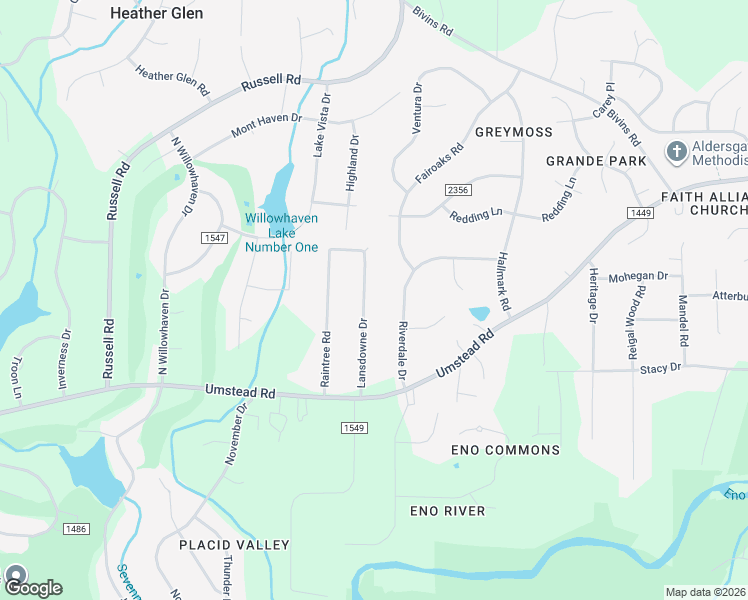 map of restaurants, bars, coffee shops, grocery stores, and more near 5110 Lansdowne Drive in Durham
