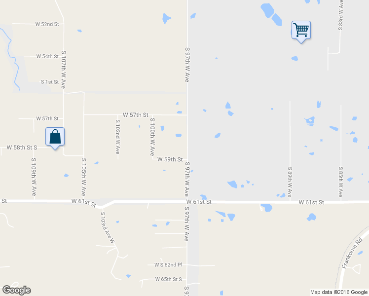 map of restaurants, bars, coffee shops, grocery stores, and more near 5760 South 97th West Avenue in Sand Springs