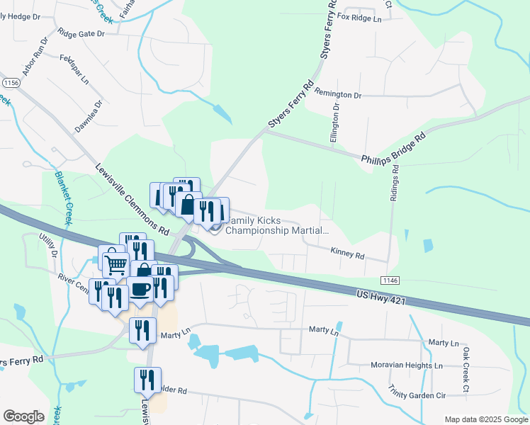 map of restaurants, bars, coffee shops, grocery stores, and more near 5901 Kinney Road in Lewisville