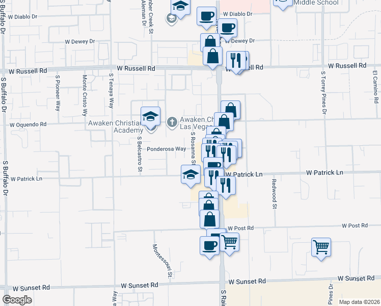 map of restaurants, bars, coffee shops, grocery stores, and more near 6009 Rosanna Street in Las Vegas