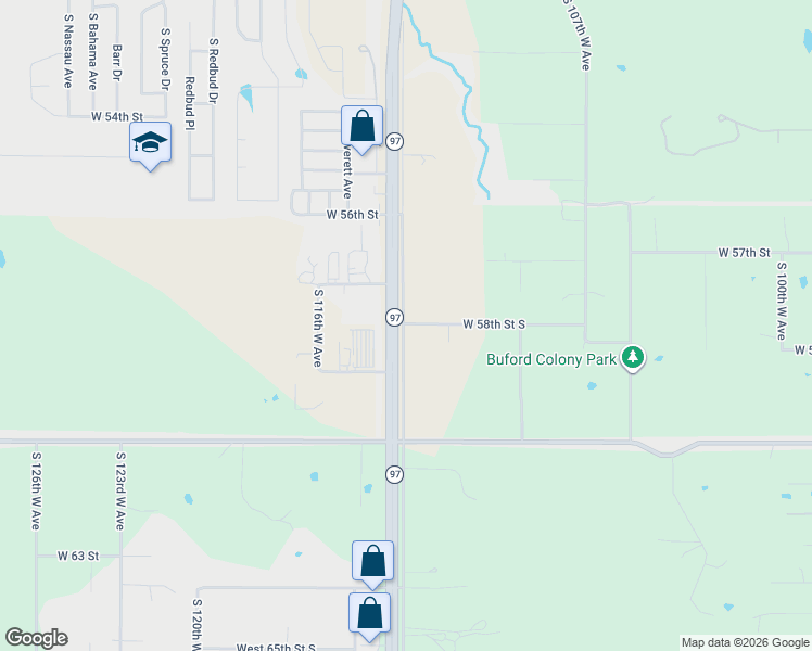 map of restaurants, bars, coffee shops, grocery stores, and more near 5797 South 113th West Avenue in Sand Springs
