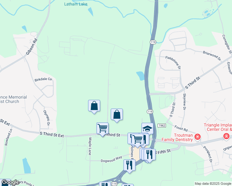 map of restaurants, bars, coffee shops, grocery stores, and more near 1018 Corporate Park Drive in Mebane