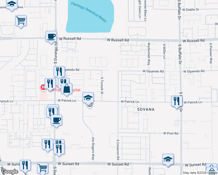 map of restaurants, bars, coffee shops, grocery stores, and more near 6002 Swift Lariat Street in Las Vegas