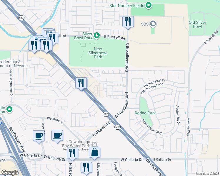 map of restaurants, bars, coffee shops, grocery stores, and more near 6043 Alachua Street in Henderson