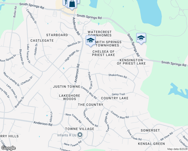 map of restaurants, bars, coffee shops, grocery stores, and more near 3409 Shakertown Road in Nashville
