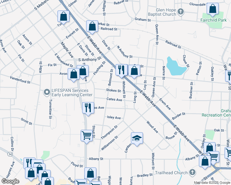 map of restaurants, bars, coffee shops, grocery stores, and more near 316 Stokes Street in Burlington