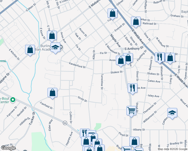 map of restaurants, bars, coffee shops, grocery stores, and more near 1006 Kilby Street in Burlington