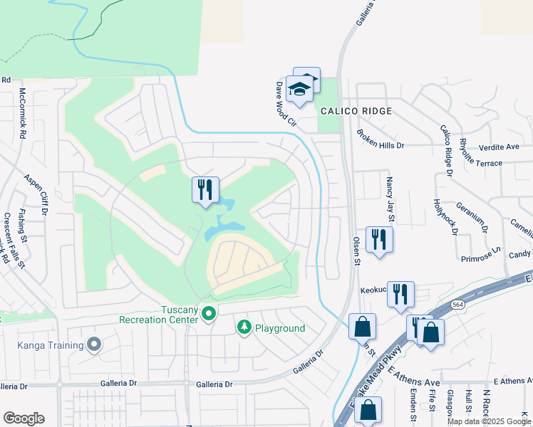 map of restaurants, bars, coffee shops, grocery stores, and more near 980 Via Panfilo Avenue in Henderson