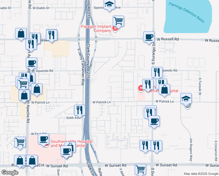 map of restaurants, bars, coffee shops, grocery stores, and more near 8871 Kingsford Avenue in Las Vegas