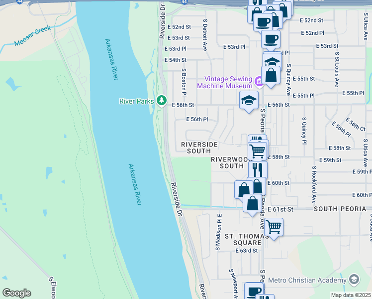 map of restaurants, bars, coffee shops, grocery stores, and more near 135 East 58th Street in Tulsa