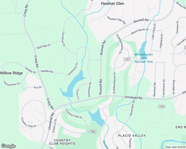 map of restaurants, bars, coffee shops, grocery stores, and more near 5216 Inverness Drive in Durham