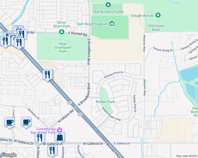 map of restaurants, bars, coffee shops, grocery stores, and more near 1065 Blue Sands Court in Henderson