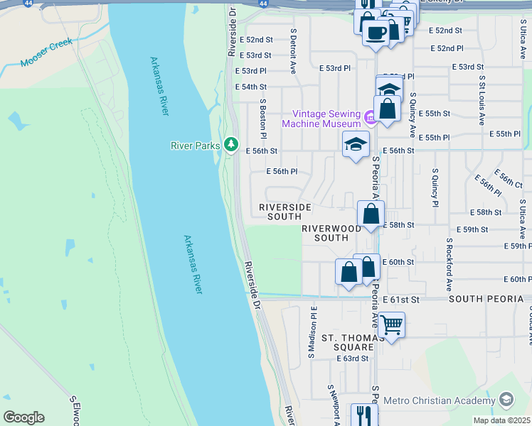 map of restaurants, bars, coffee shops, grocery stores, and more near 135 East 58th Street in Tulsa