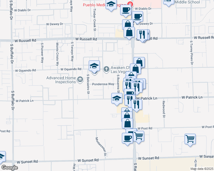 map of restaurants, bars, coffee shops, grocery stores, and more near 6007 Tea Light Court in Las Vegas