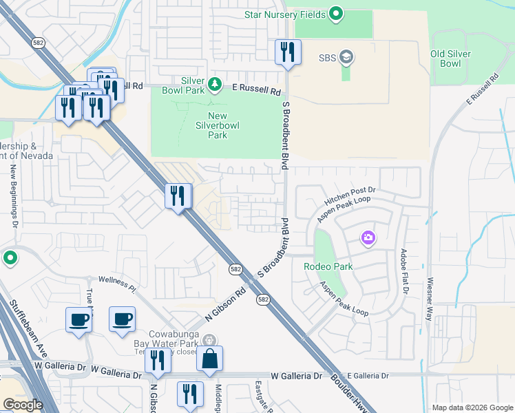 map of restaurants, bars, coffee shops, grocery stores, and more near 6947 Smiling Cloud Avenue in Henderson
