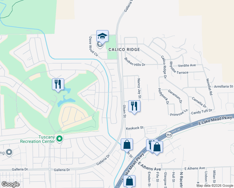 map of restaurants, bars, coffee shops, grocery stores, and more near 592 Via Baglioni in Henderson