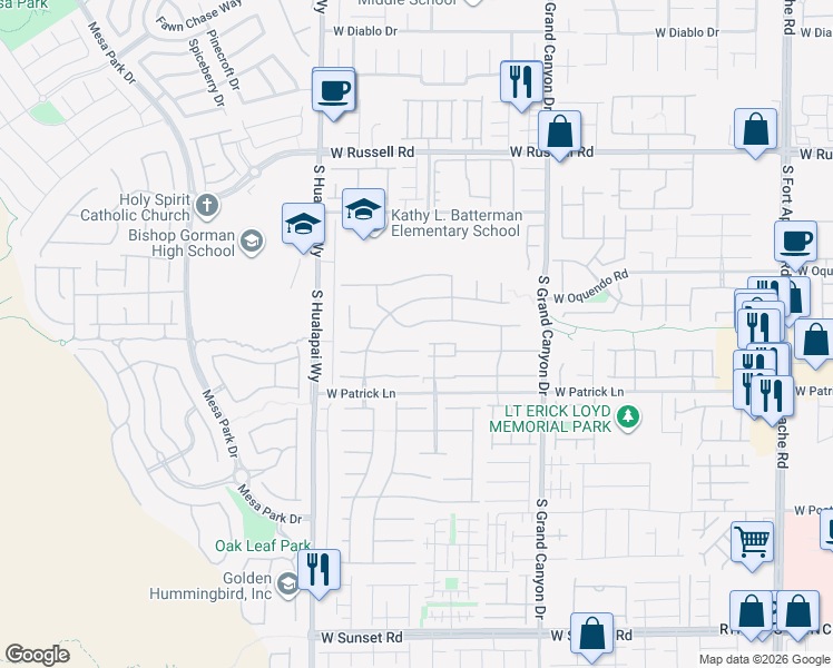 map of restaurants, bars, coffee shops, grocery stores, and more near 10015 Wonderful Day Drive in Las Vegas