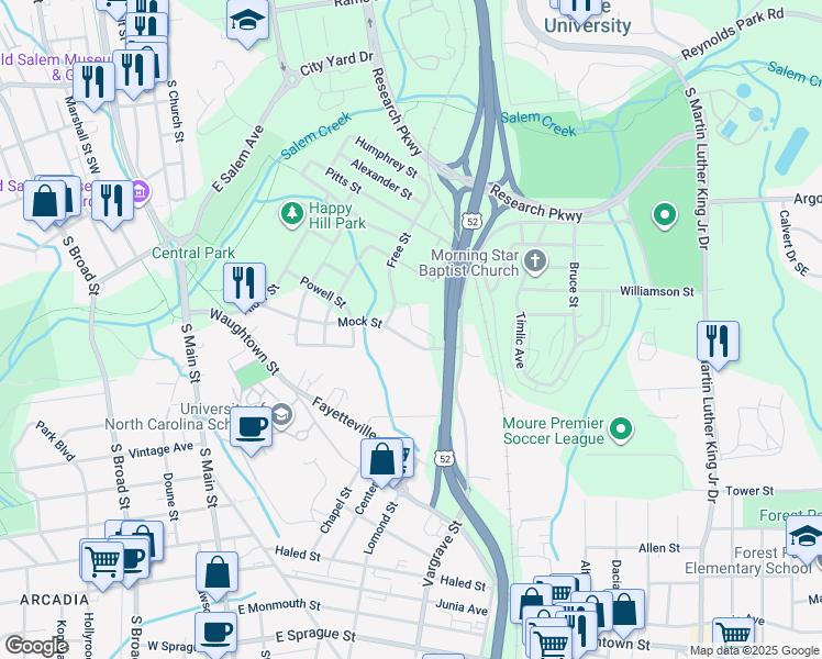 map of restaurants, bars, coffee shops, grocery stores, and more near 1330 Eller Way in Winston-Salem