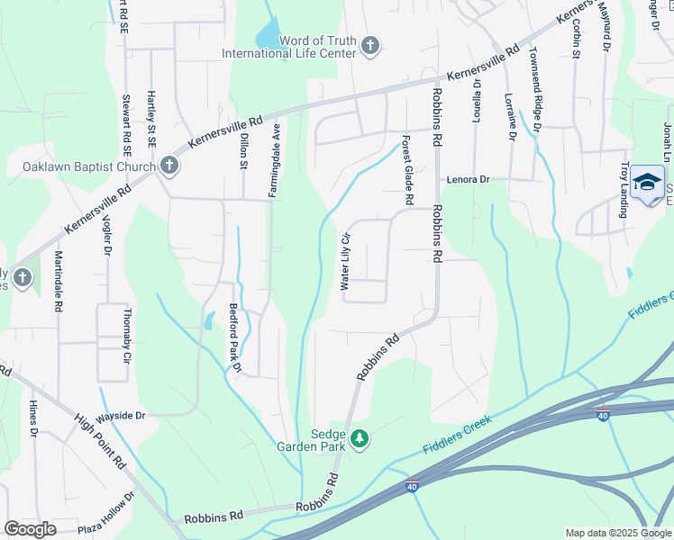 map of restaurants, bars, coffee shops, grocery stores, and more near 289 Water Lily Circle in Winston-Salem