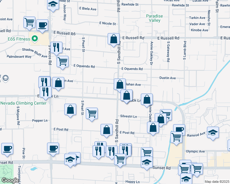 map of restaurants, bars, coffee shops, grocery stores, and more near 6060 Daisy Run Court in Las Vegas
