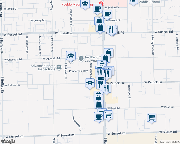 map of restaurants, bars, coffee shops, grocery stores, and more near 6009 Rosanna Street in Las Vegas