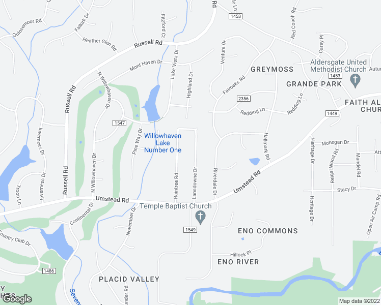 map of restaurants, bars, coffee shops, grocery stores, and more near 5115 Lansdowne Drive in Durham
