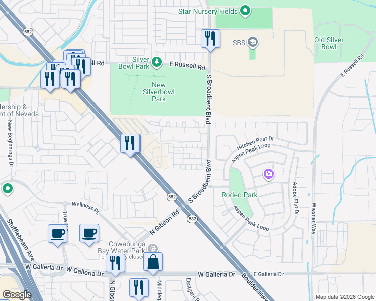 map of restaurants, bars, coffee shops, grocery stores, and more near 6947 Smiling Cloud Avenue in Henderson