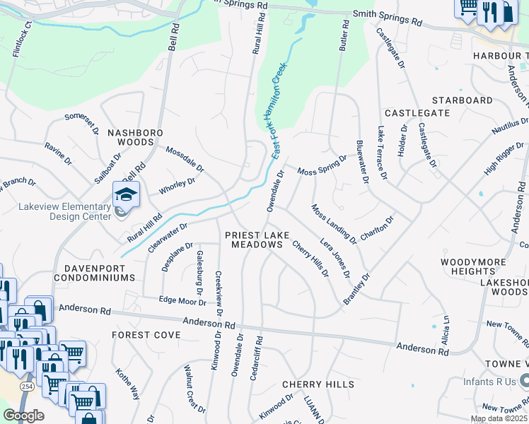 map of restaurants, bars, coffee shops, grocery stores, and more near 521 Owendale Drive in Nashville