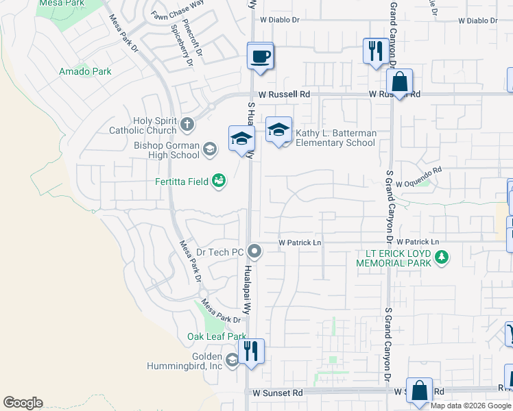 map of restaurants, bars, coffee shops, grocery stores, and more near 5993 Honeysuckle Ridge Street in Las Vegas