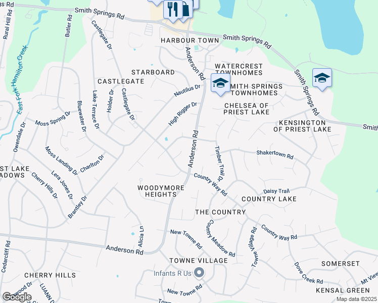 map of restaurants, bars, coffee shops, grocery stores, and more near 3288 Anderson Road in Nashville
