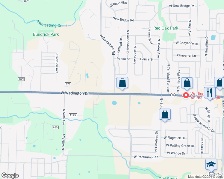 map of restaurants, bars, coffee shops, grocery stores, and more near 5102 West Wedington Drive in Fayetteville