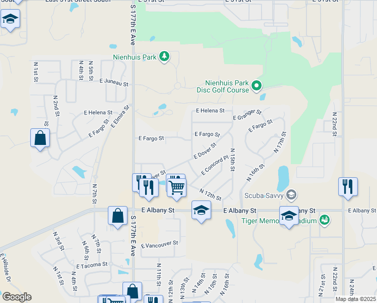 map of restaurants, bars, coffee shops, grocery stores, and more near 2704 N 13th St in Broken Arrow
