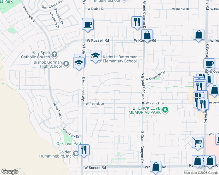 map of restaurants, bars, coffee shops, grocery stores, and more near 10015 Wonderful Day Drive in Las Vegas